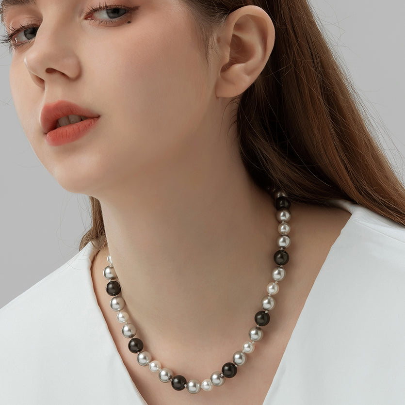 Tahiti Black Grey White Mixed Color Pearl Necklace