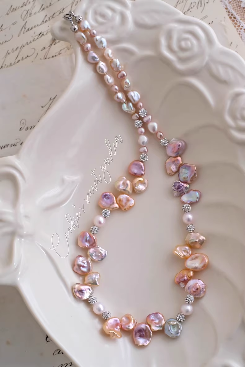 【Monet Garden Collection】 Handmade Fairy Petal Baroque Pearl Necklace