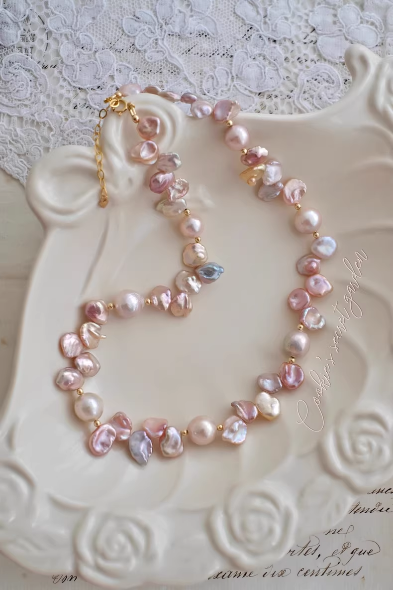 【Monet Garden Collection】 Handmade Secret Garden Baroque Pearl Necklace