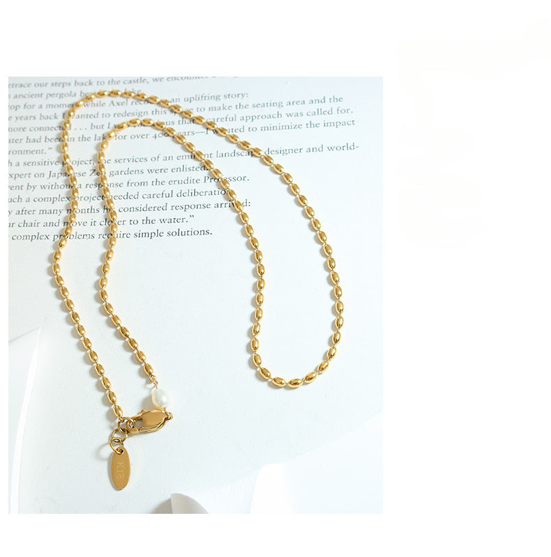 18K Gold Plated Oval Bead Chain Necklace