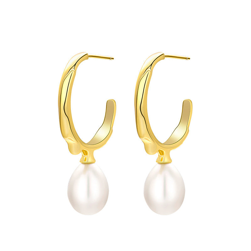 C Hoop Teardrop Pearl Earrings