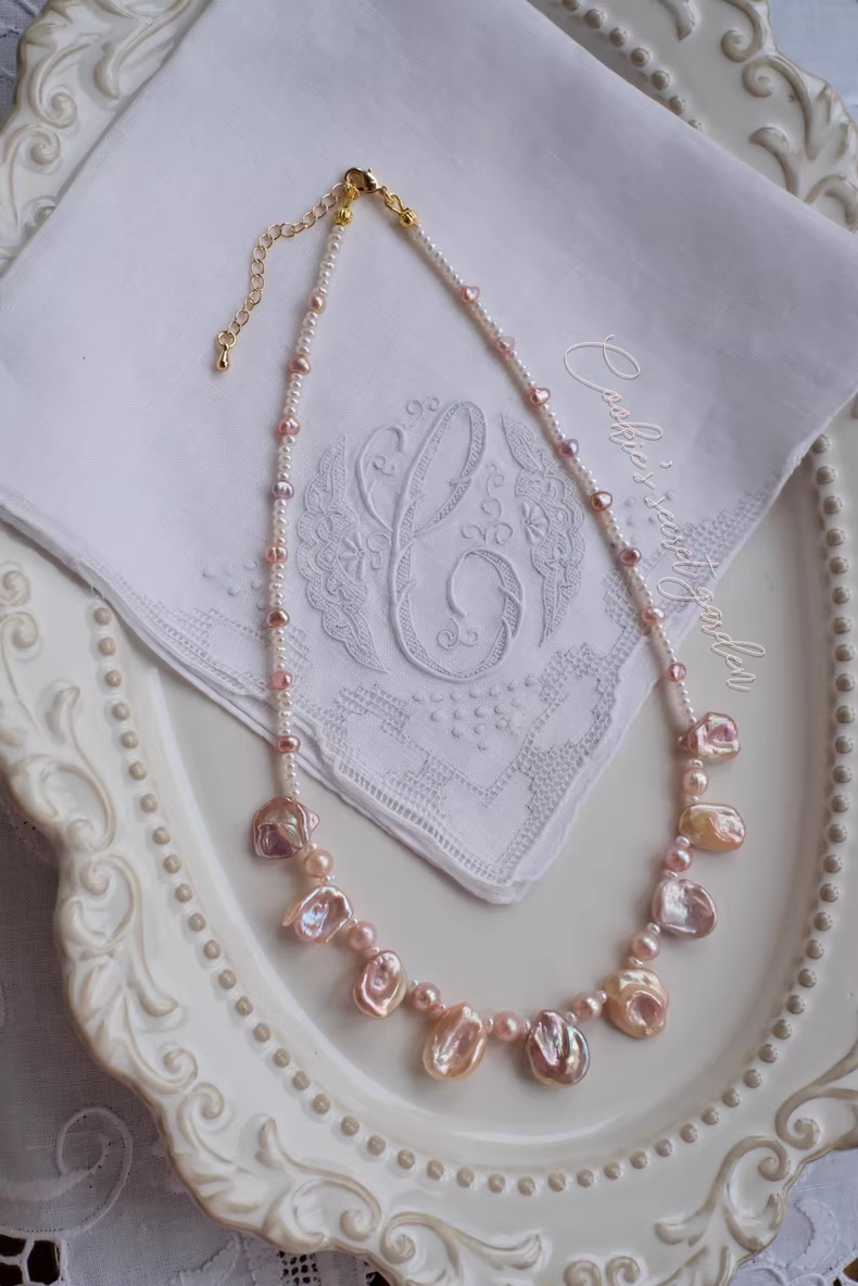 【Monet Garden Collection】 Handmade Freshwater and Baroque Pearl Necklace