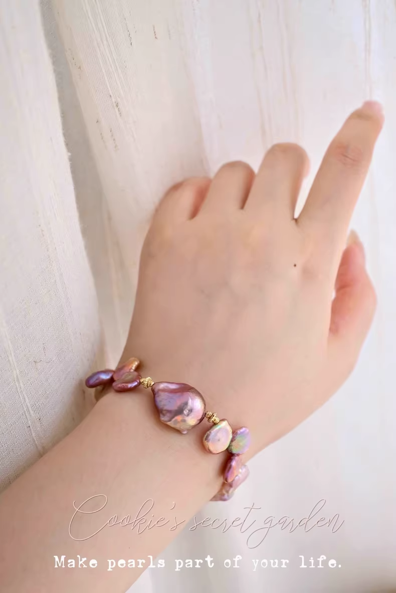 【Monet Garden Collection】 Handmade Butterfly Purple Baroque Pearl Bracelet