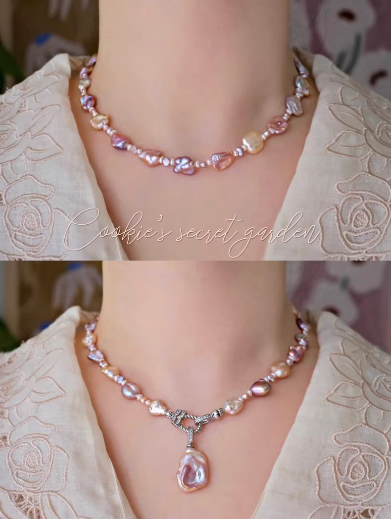 【Monet Garden Collection】 Handmade Detachable Baroque Pearl Pendant Necklace