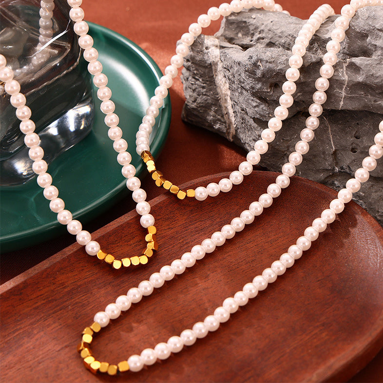 Fashion Simple Cube Splicing Pearl Necklace