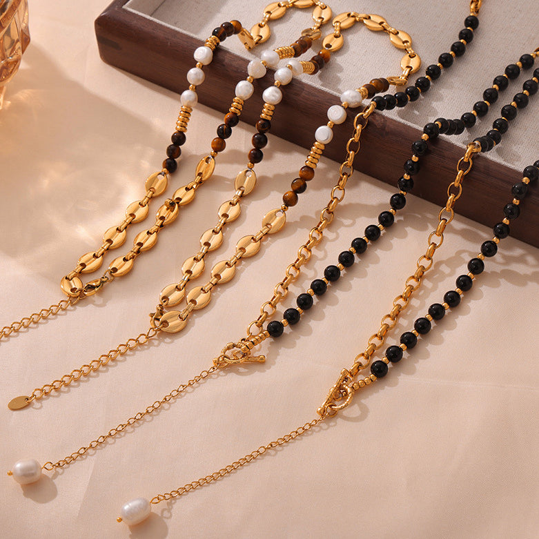 Maillard Necklace Tiger Eye's Stone Agate Pearl Necklace