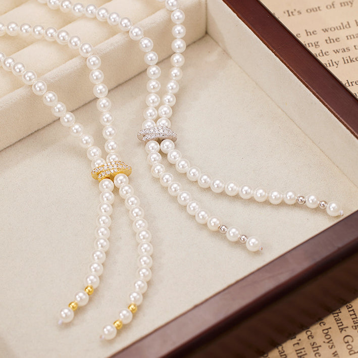 Long Y Pearl Necklace for Low-cut Dress