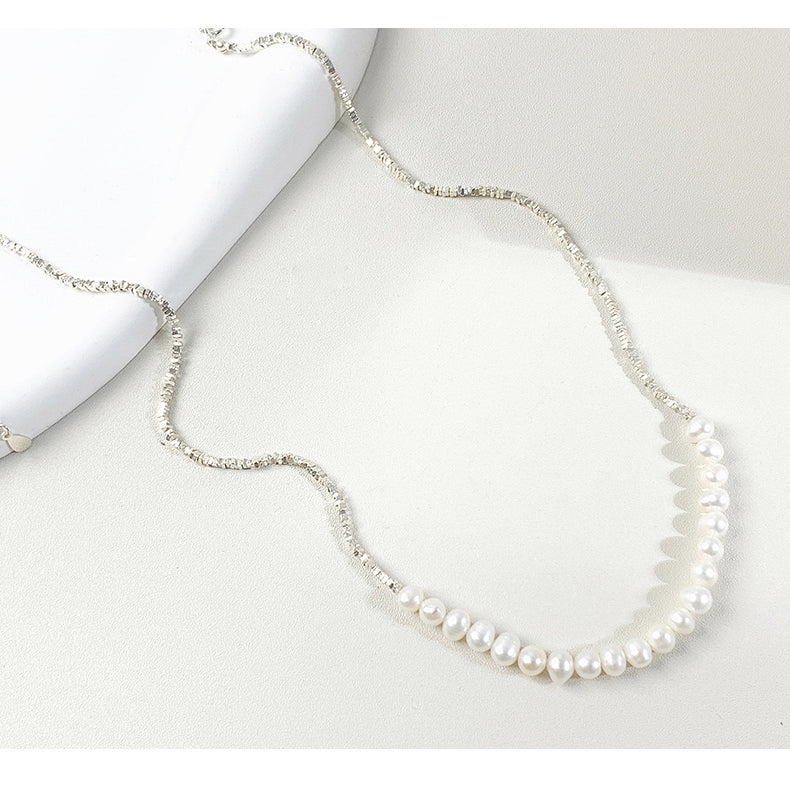 Smile Pearl and Silver Blocks Necklace