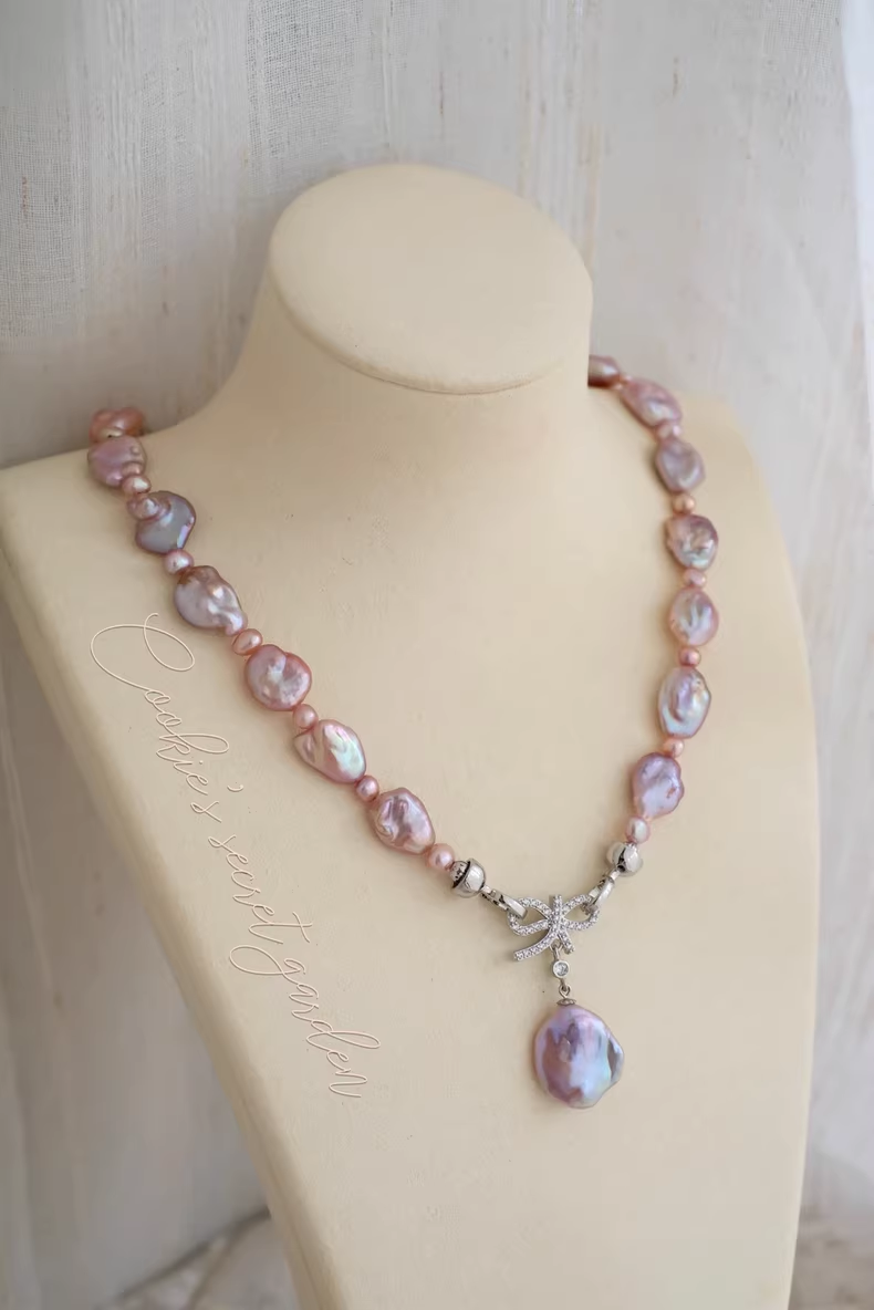 【Monet Garden Collection】 Handmade Mountain Cherry Baroque Pearl Necklace