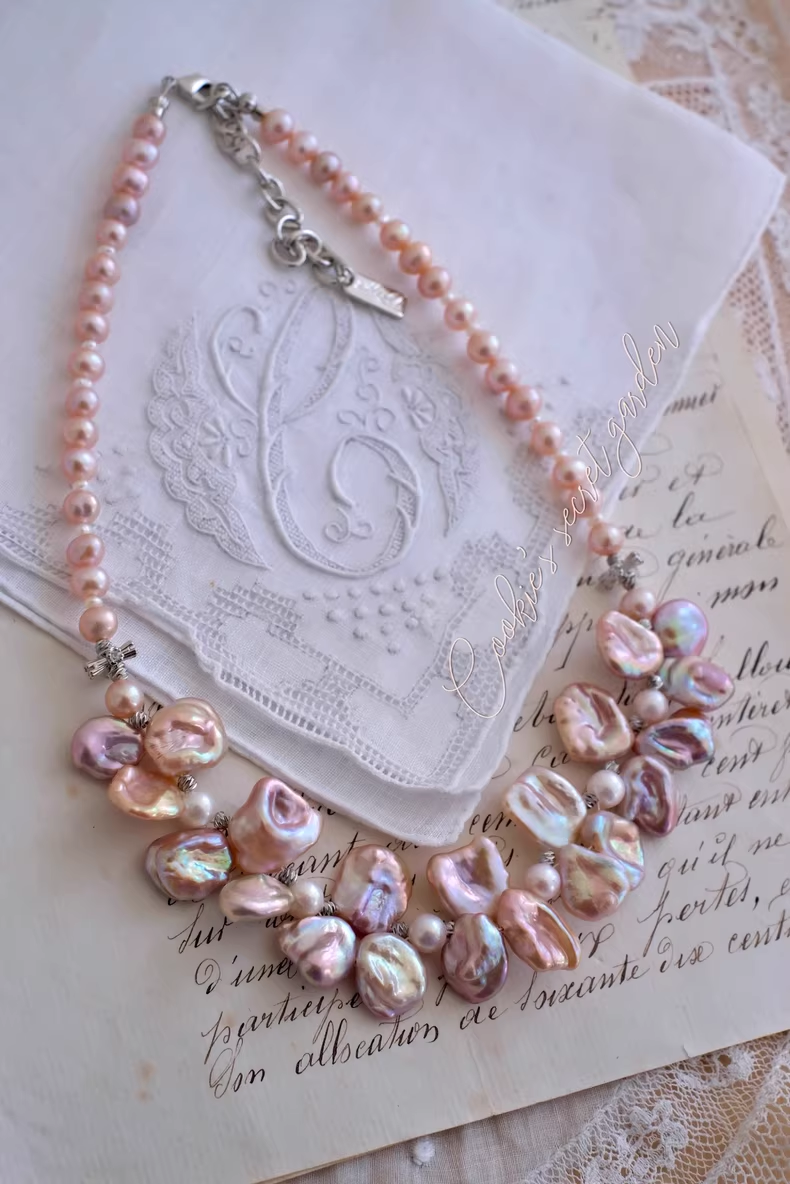 【Monet Garden Collection】 Handmade Waltz Baroque Pearl Necklace