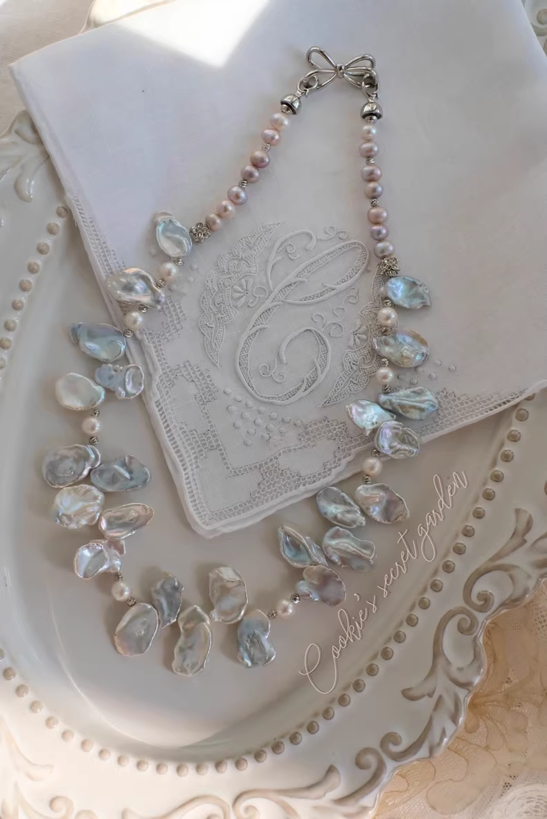 【Monet Garden Collection】 Handmade Orchid Baroque Pearl Necklace