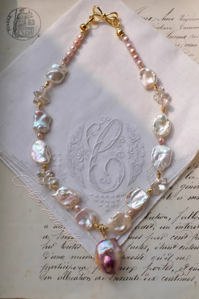 【Monet Garden Collection】 Handmade Cherry Jam Baroque Pearl Necklace