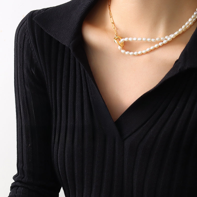 2 Wear Ways Half Pearl Half Chain Necklace2 Wear Ways Half Pearl Half Chain Necklace