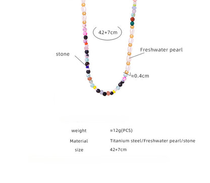 Colorful Natural Stone And Freshwater Pearl Beads Necklace