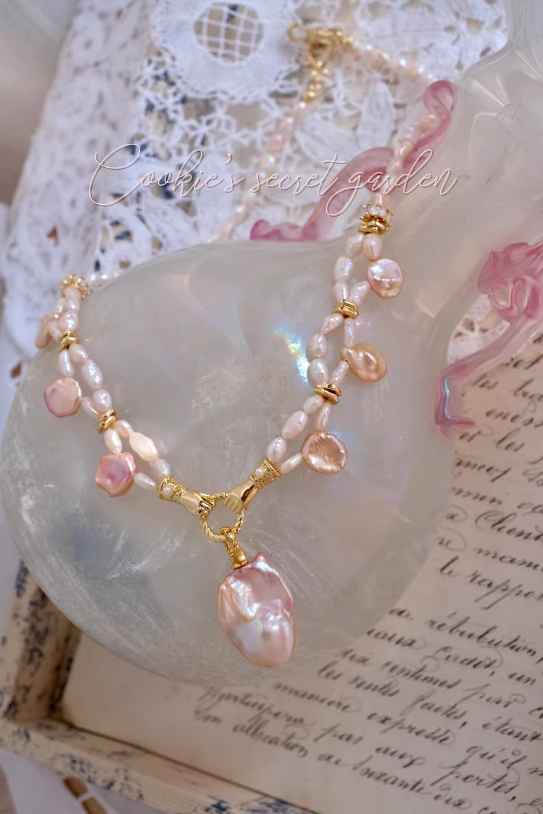 【Monet Garden Collection】 Handmade Princess of Lotus Baroque Pearl Necklace