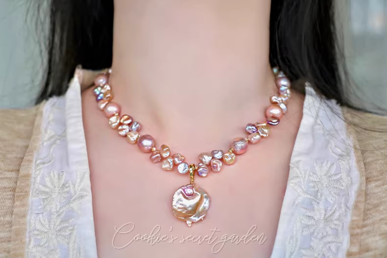 【Monet Garden Collection】 Handmade Drunken Blossom Baroque Pearl Necklace