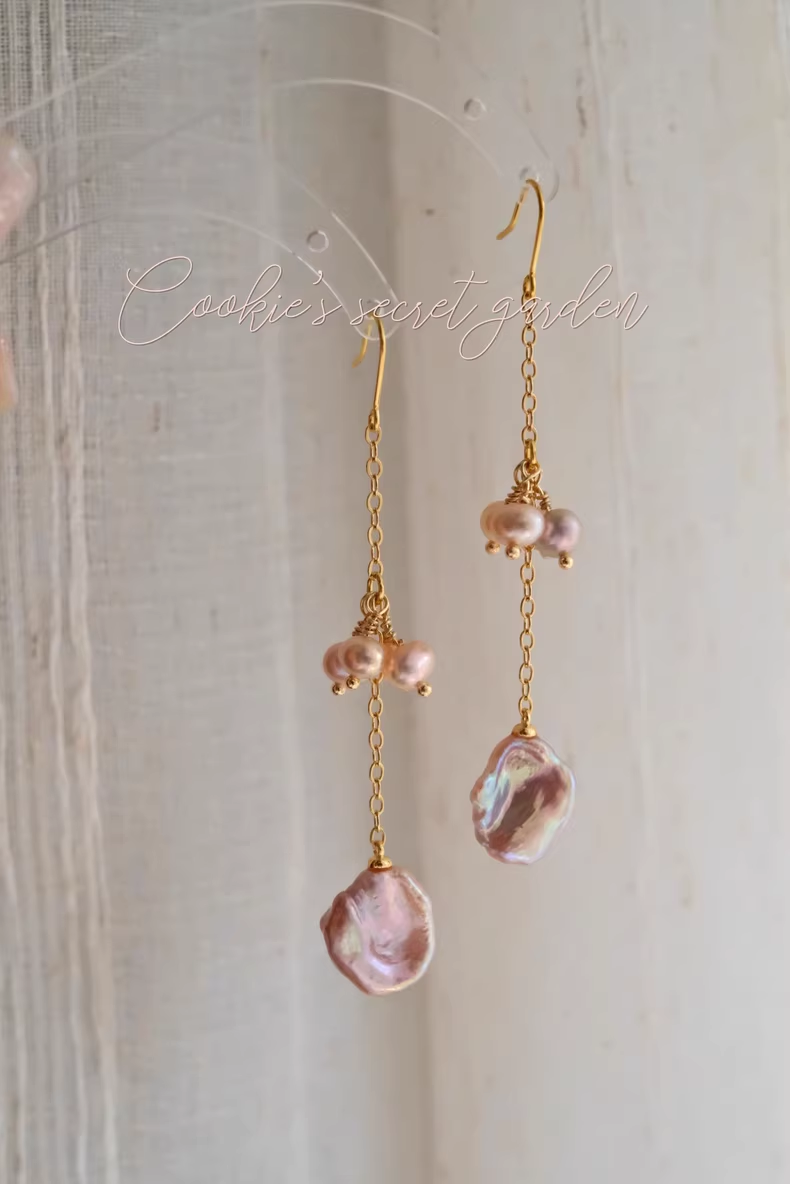 【Monet Garden Collection】 Handmade Tassel Baroque Pearl Dangle Earrings