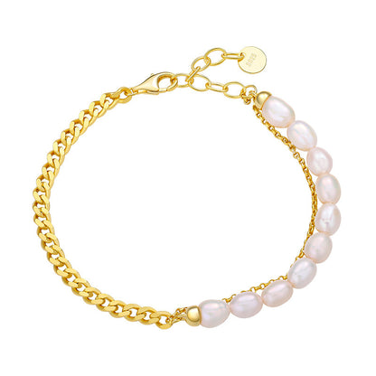 S925 Cuban Chain and Freshwater Pearl Bracelet