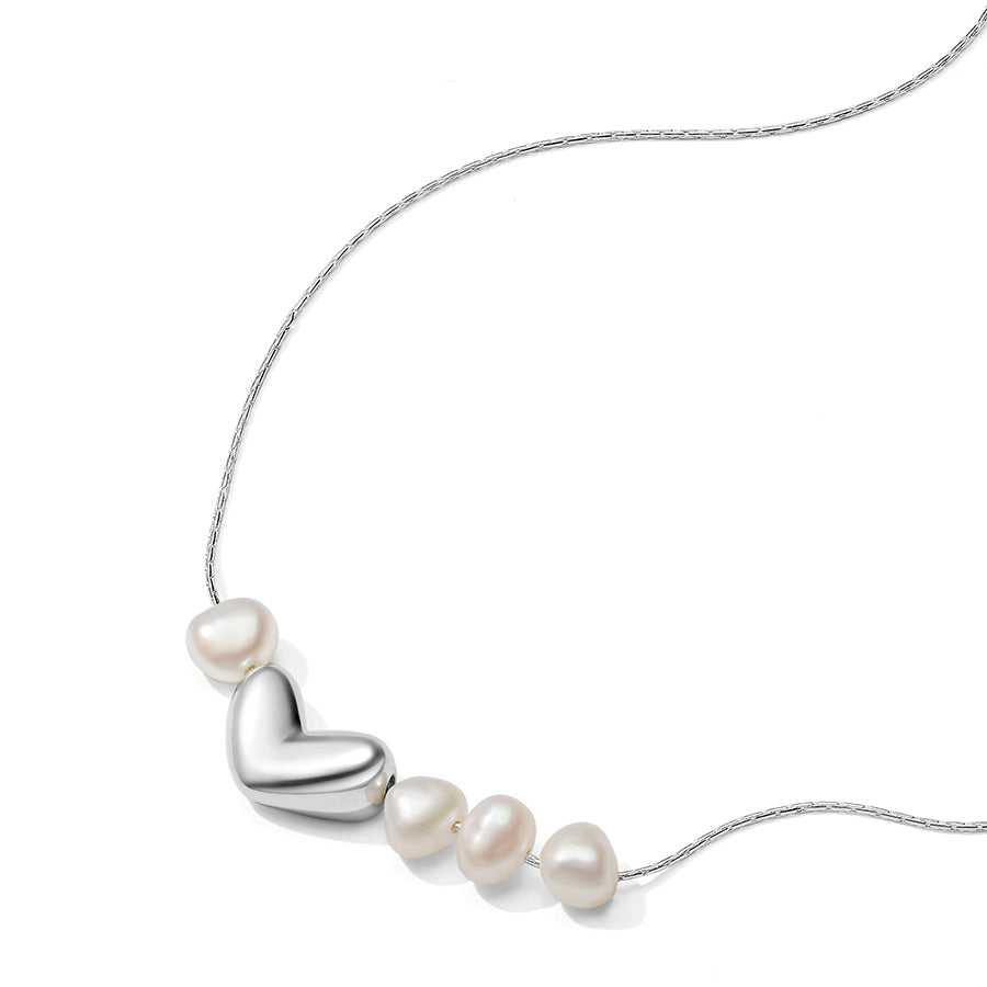 Silver Heart Freshwater Pearl Pendant Necklace