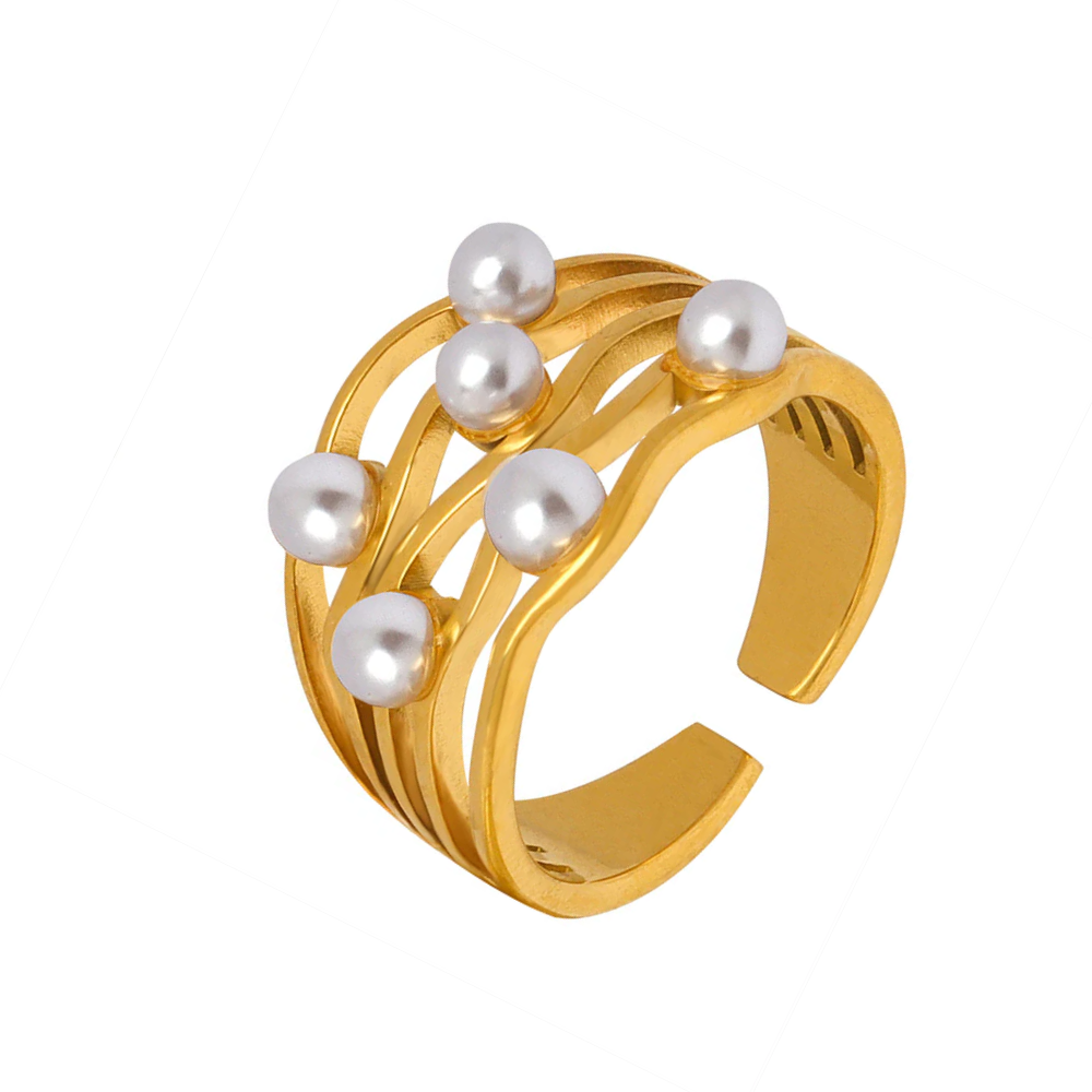 Wide Ripple Waves Pearl Ring