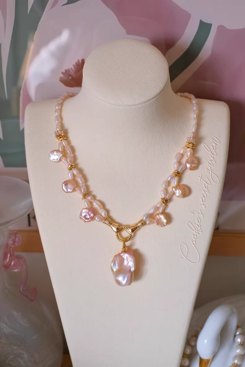 【Monet Garden Collection】 Handmade Princess of Lotus Baroque Pearl Necklace