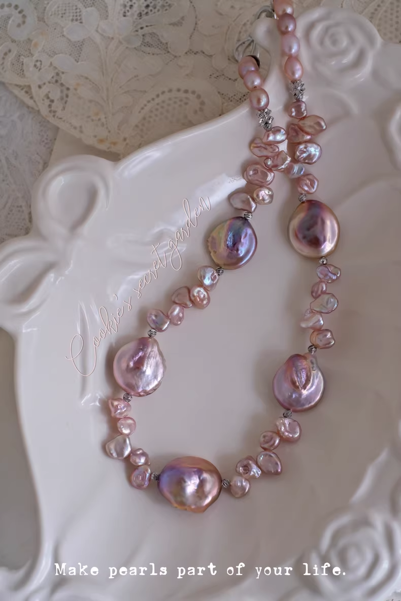 【Monet Garden Collection】 Handmade Rose Garden Baroque Pearl Necklace