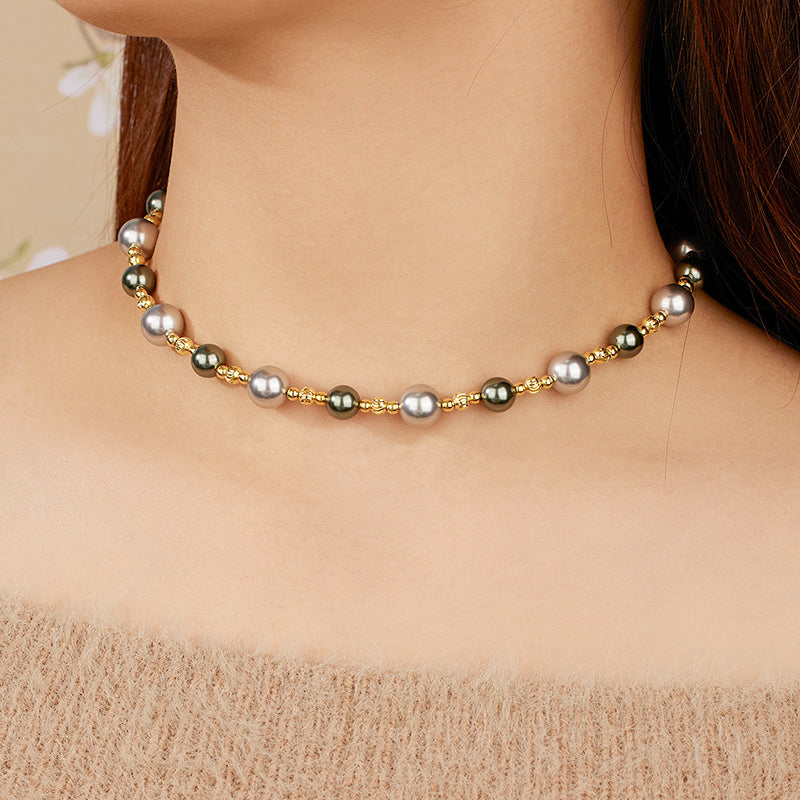 Magnetic Closure Luxury Swarovski Grey Pearl Necklace