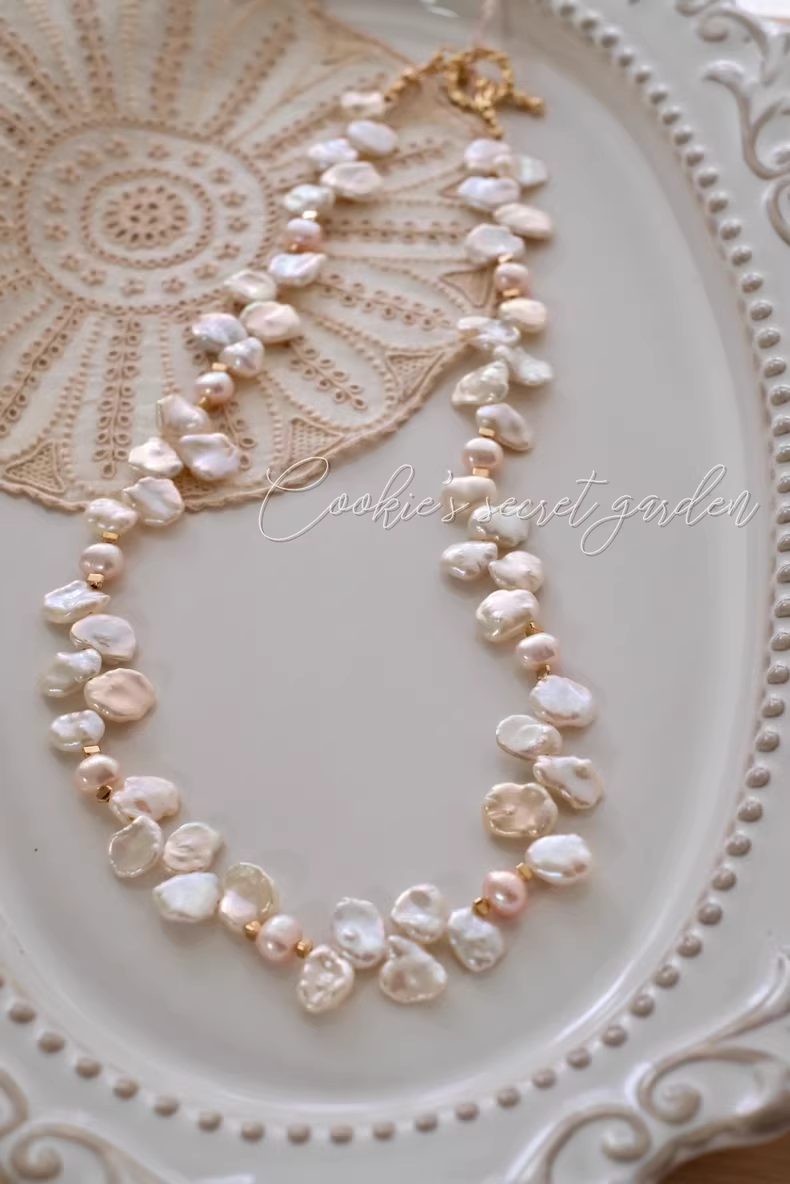 【Monet Garden Collection】 Handmade Dreamy Petal Baroque Pearl Necklace