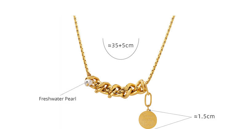 Pearl Charm Cuban Chain With Coin Drop Pendant Necklace