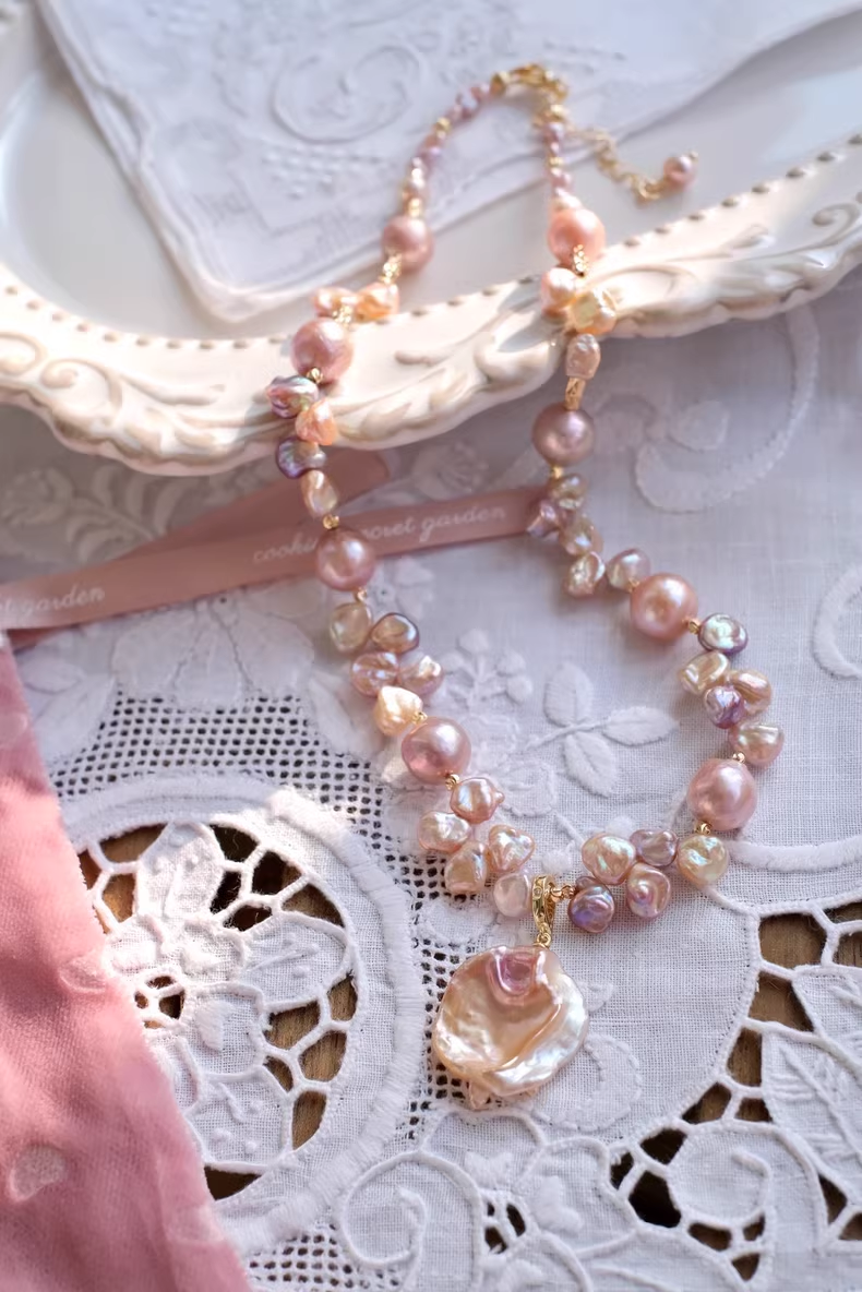 【Monet Garden Collection】 Handmade Drunken Blossom Baroque Pearl Necklace