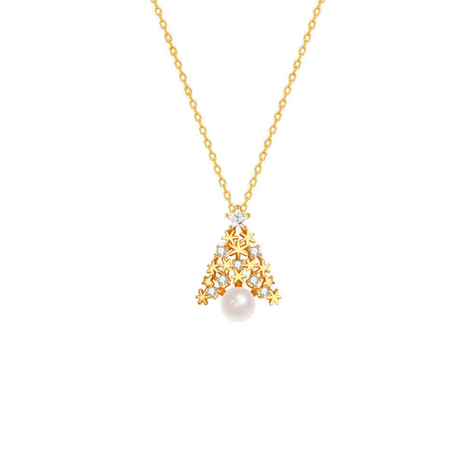 Gold Christmas Tree Snowflake Pendant Necklace