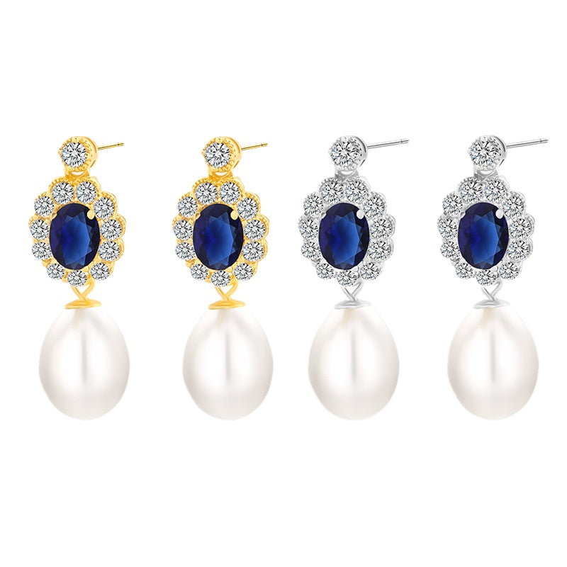 Classic Gem Diamond Pearl Earrings