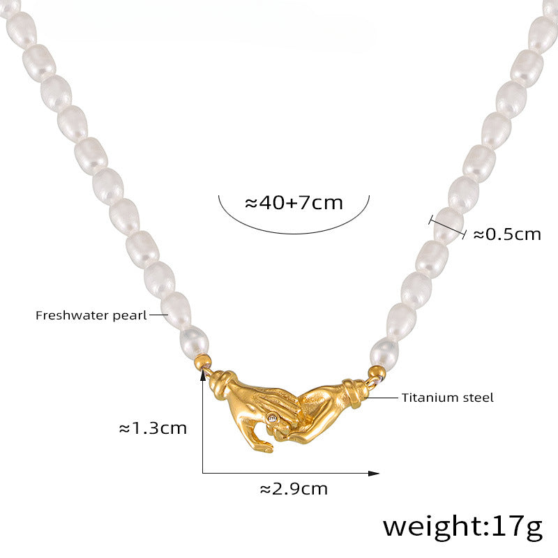 Shakehand Pendant Freshwater Pearl Necklace