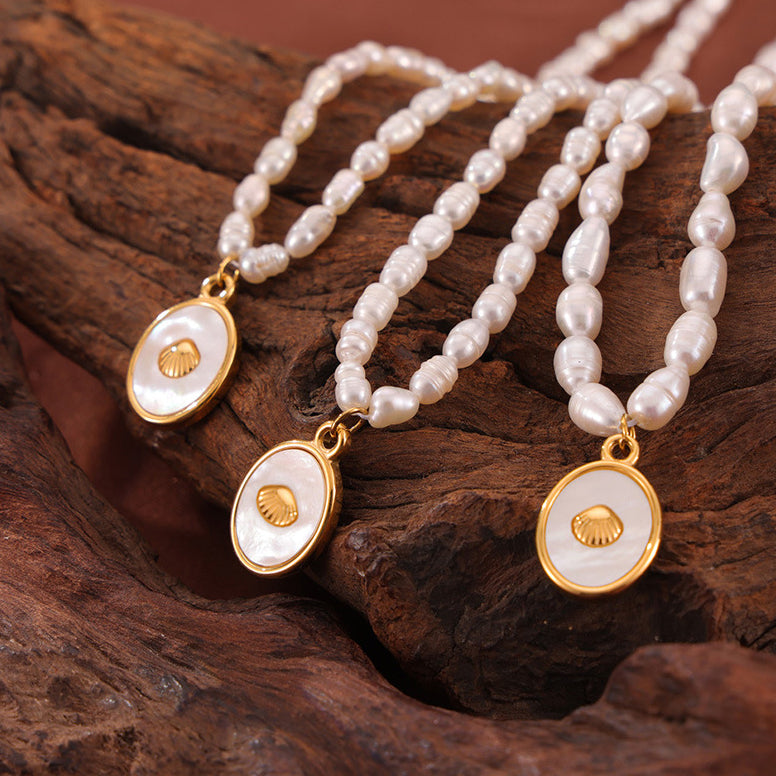 Freshwater Pearl Necklace With Oval Mother of Pearl Pendant