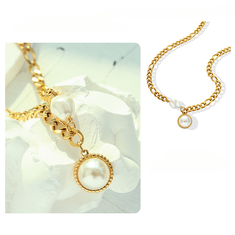 Thick Chain Necklace With Enhancer Pearl Pendant