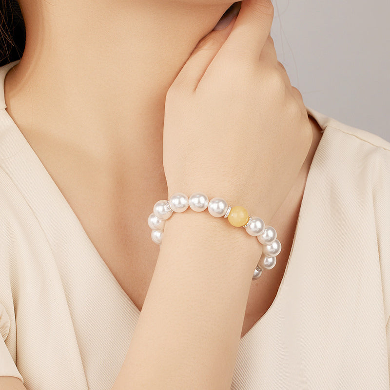 Natural Yellow Chalcedony Swarovski Pearl Bracelet