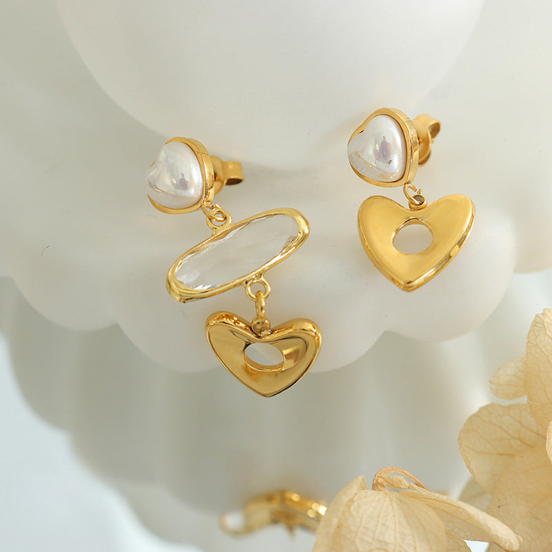 AB Style Asymmetrical Pearl Heart Earring