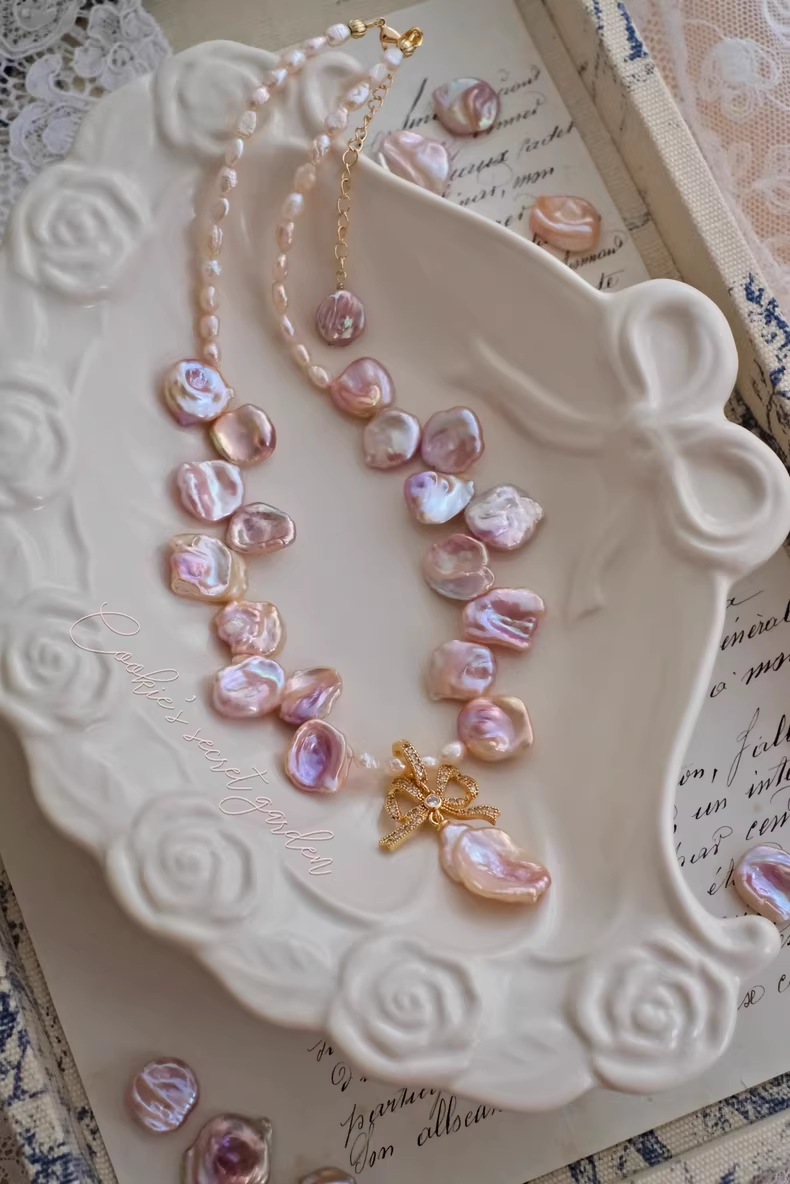 【Monet Garden Collection】 Handmade Princess Diary Baroque Pearl Necklace