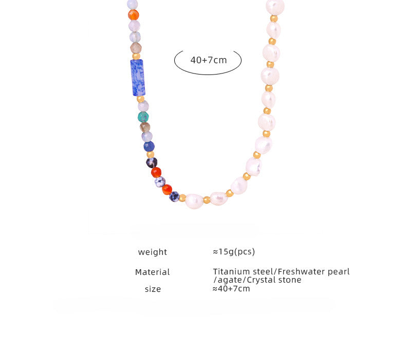 Colorful Natural Agate Crystal Freshwater Pearl Beads Necklace