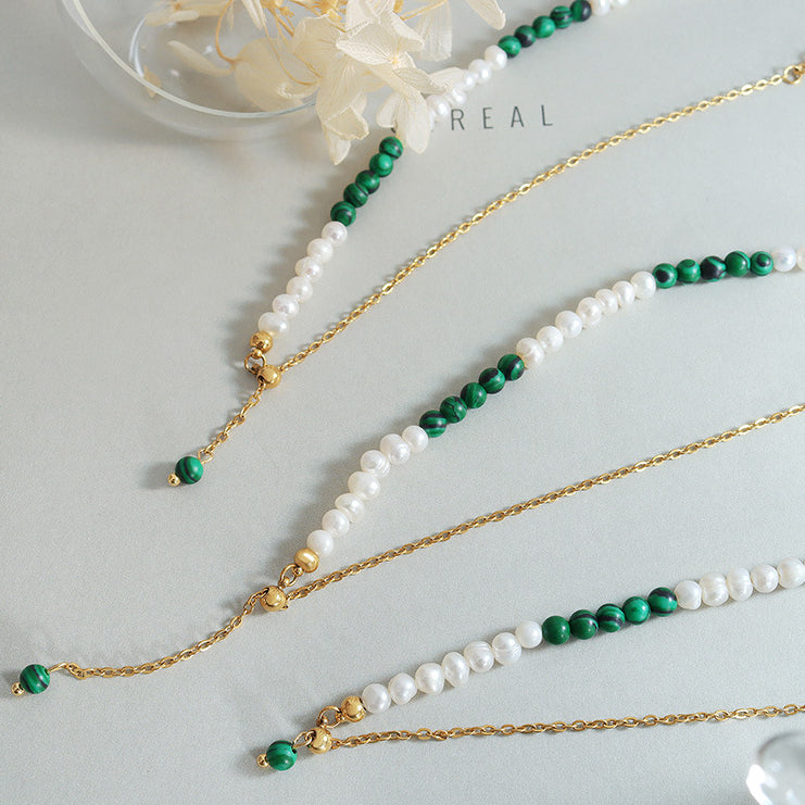 Turquoise And Pearl Adjustable Y Necklace