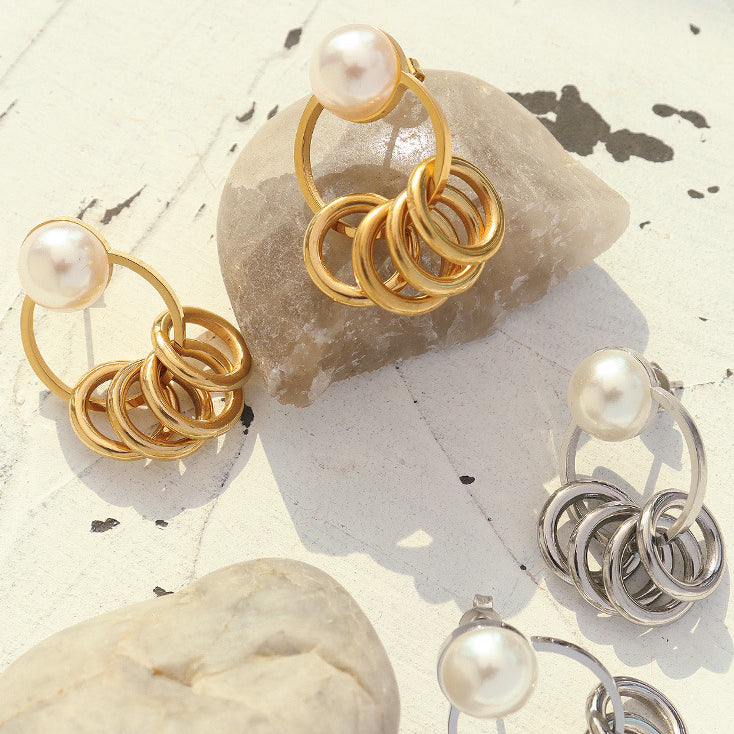 Multi Circles Pearl Earrings