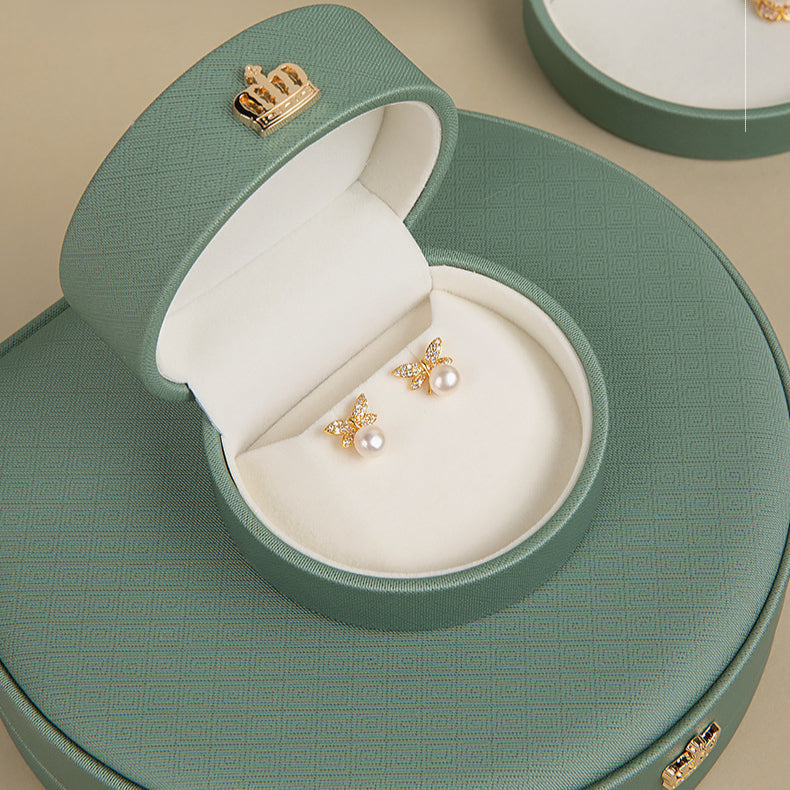 Luxury PU Leather Half-Round Crown Jewelry Box