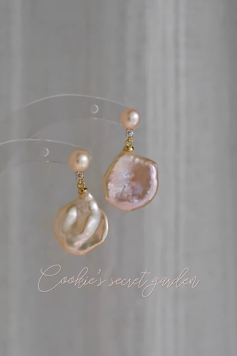 【Monet Garden Collection】 Handmade Early Spring Baroque Pearl Earrings