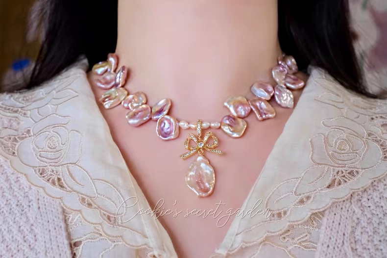 【Monet Garden Collection】 Handmade Princess Diary Baroque Pearl Necklace