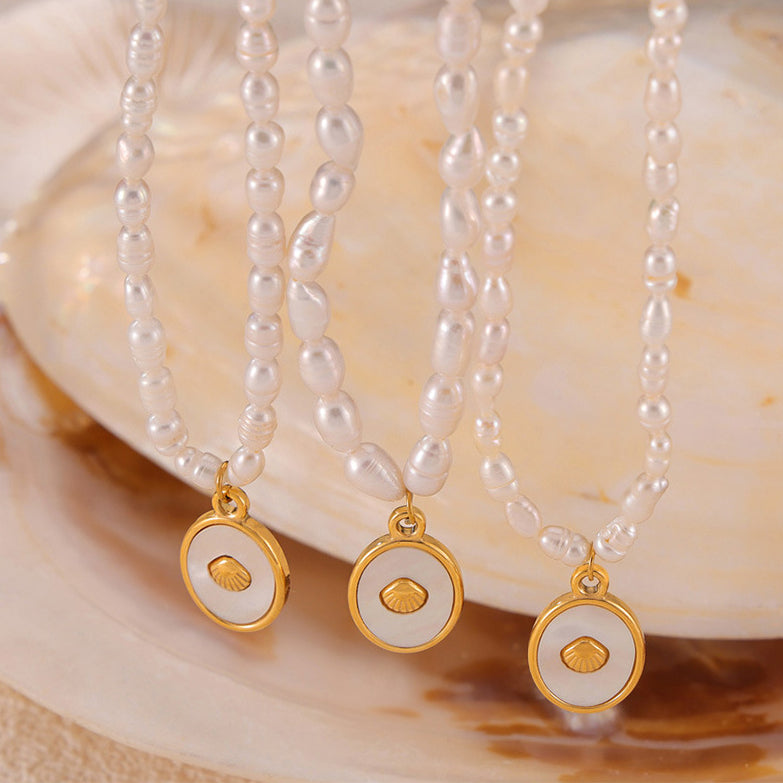 Freshwater Pearl Necklace With Oval Mother of Pearl Pendant