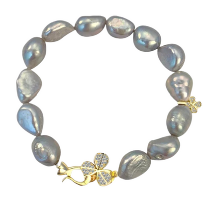 Clover Grey Baroque Pearl Bracelet