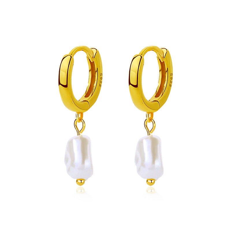 Gold Hoop Earrings With Pearl Drop