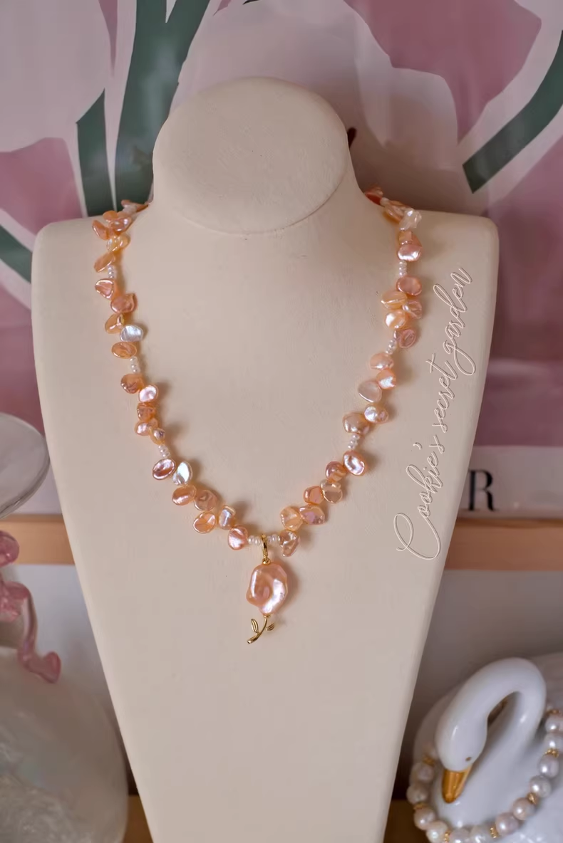 【Monet Garden Collection】 Handmade Girly's Spring Baroque Pearl Necklace