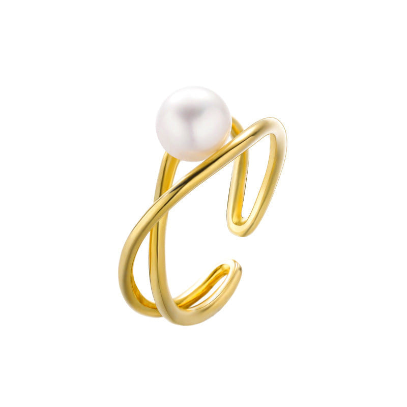 Geometric Lines Infinity Pearl Ring