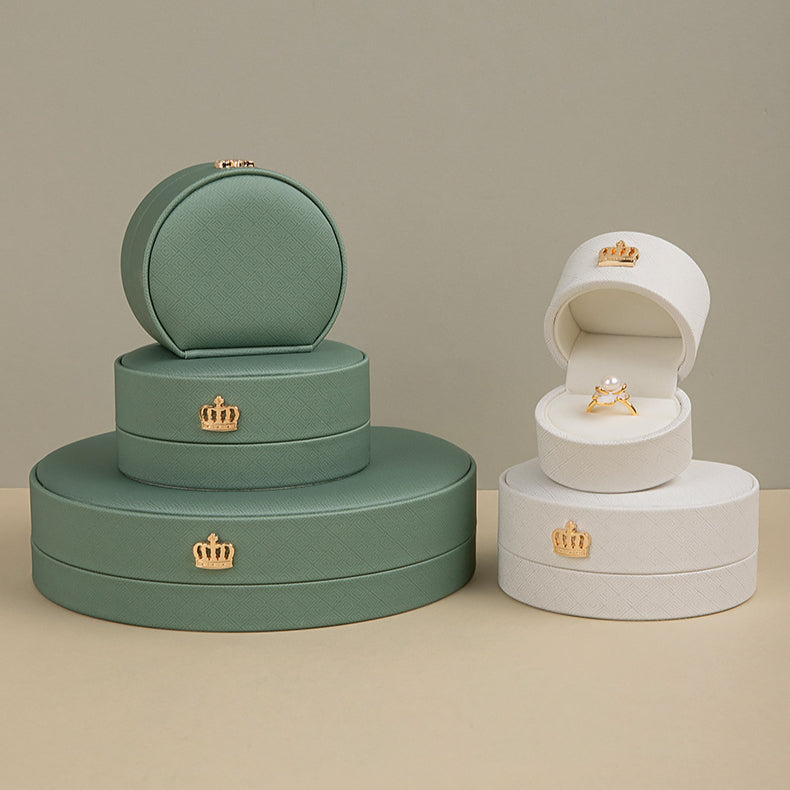 Luxury PU Leather Half-Round Crown Jewelry Box